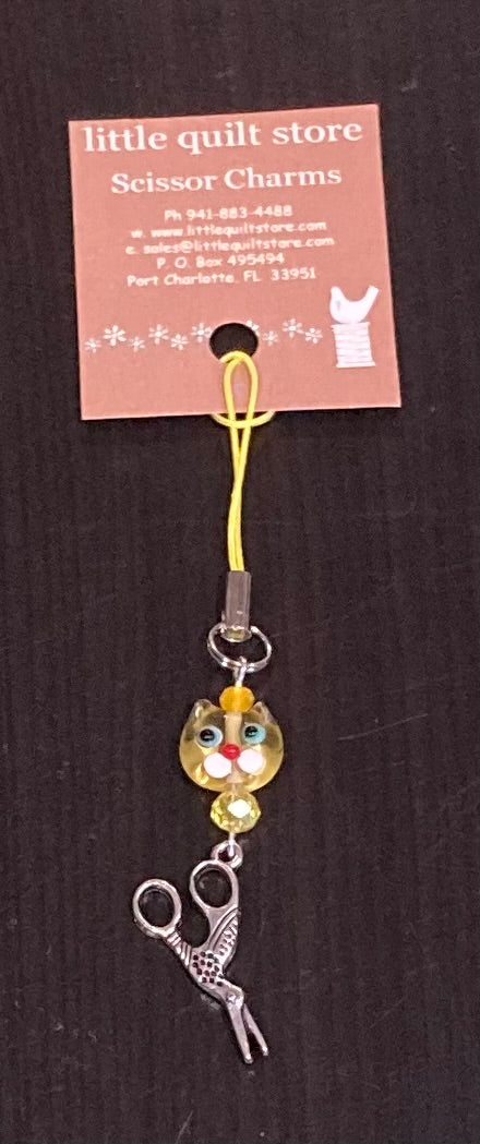 Scissor Charm - Orange Cat Face with silver scissors