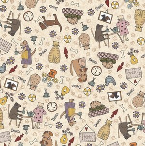 Good Boy and Kitty 81280-2 - white cotton with dogs and cats and sweet small objects