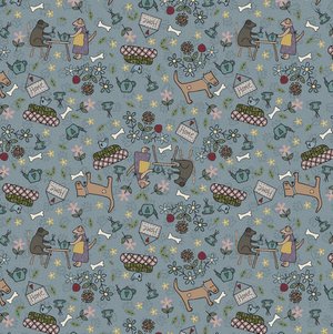 Good Boy and Kitty 81280-4 - yellow cotton with dogs and sweet small objects