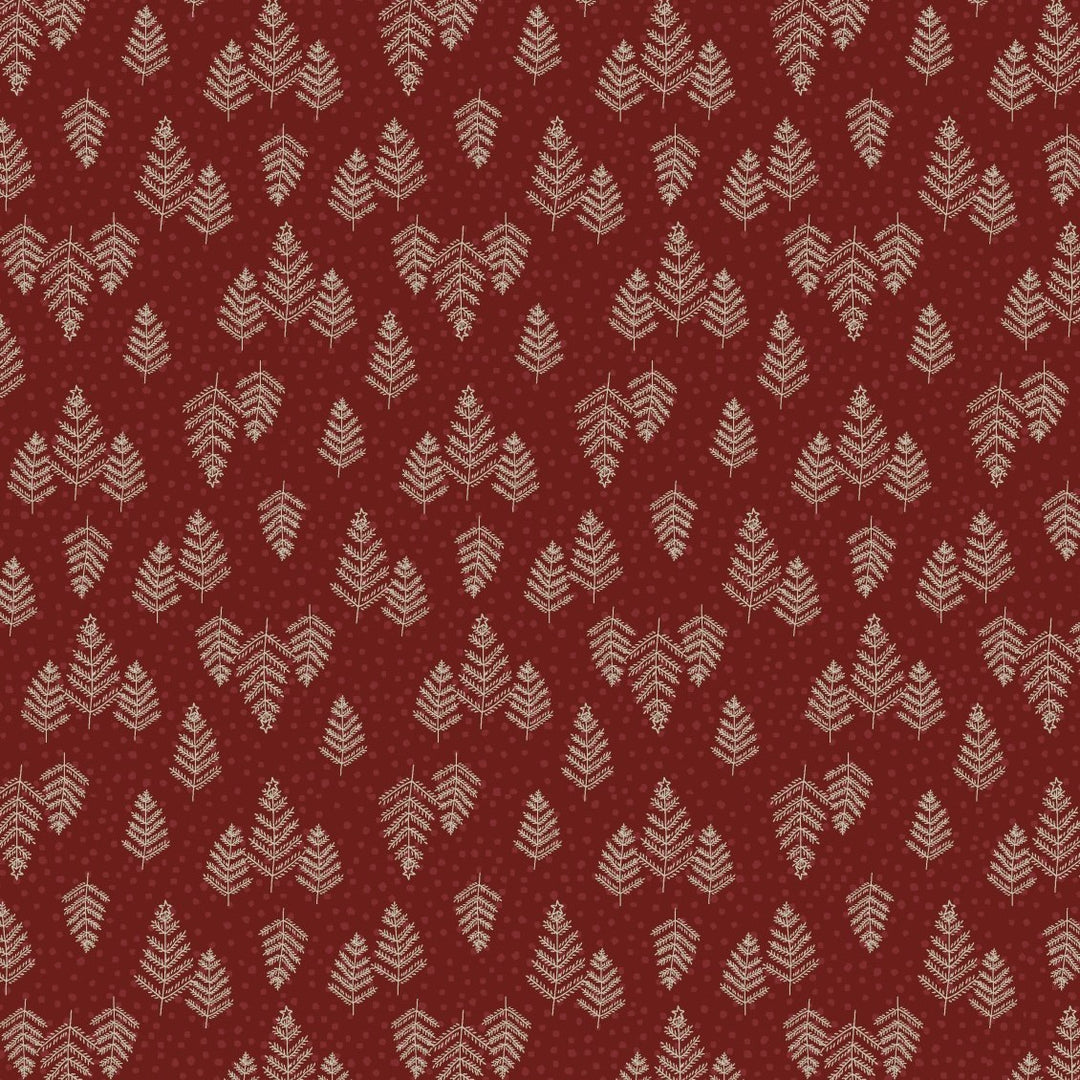 Christmas Traditions 81690-20 - cranberry cotton with small white Christmas trees
