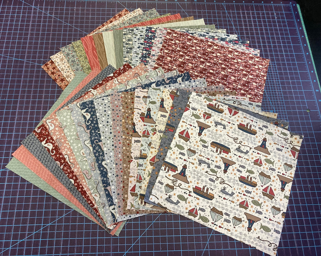 29 x 10" x 10" squares of Lynette's 'Ship to Shore' fabric collection.