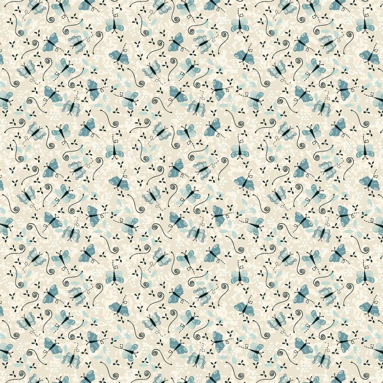 Something Borrowed, Something Blue 2 - 81510-5 - Ecru cotton fabric with light blue butterflies scattered over