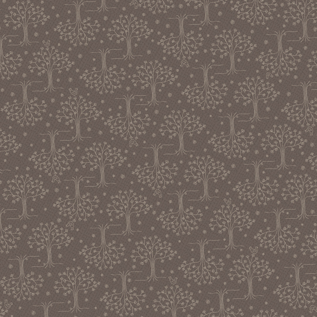 Corner of the Woods 80710-22 - The Forest - brown cotton fabric with white trees scattered over