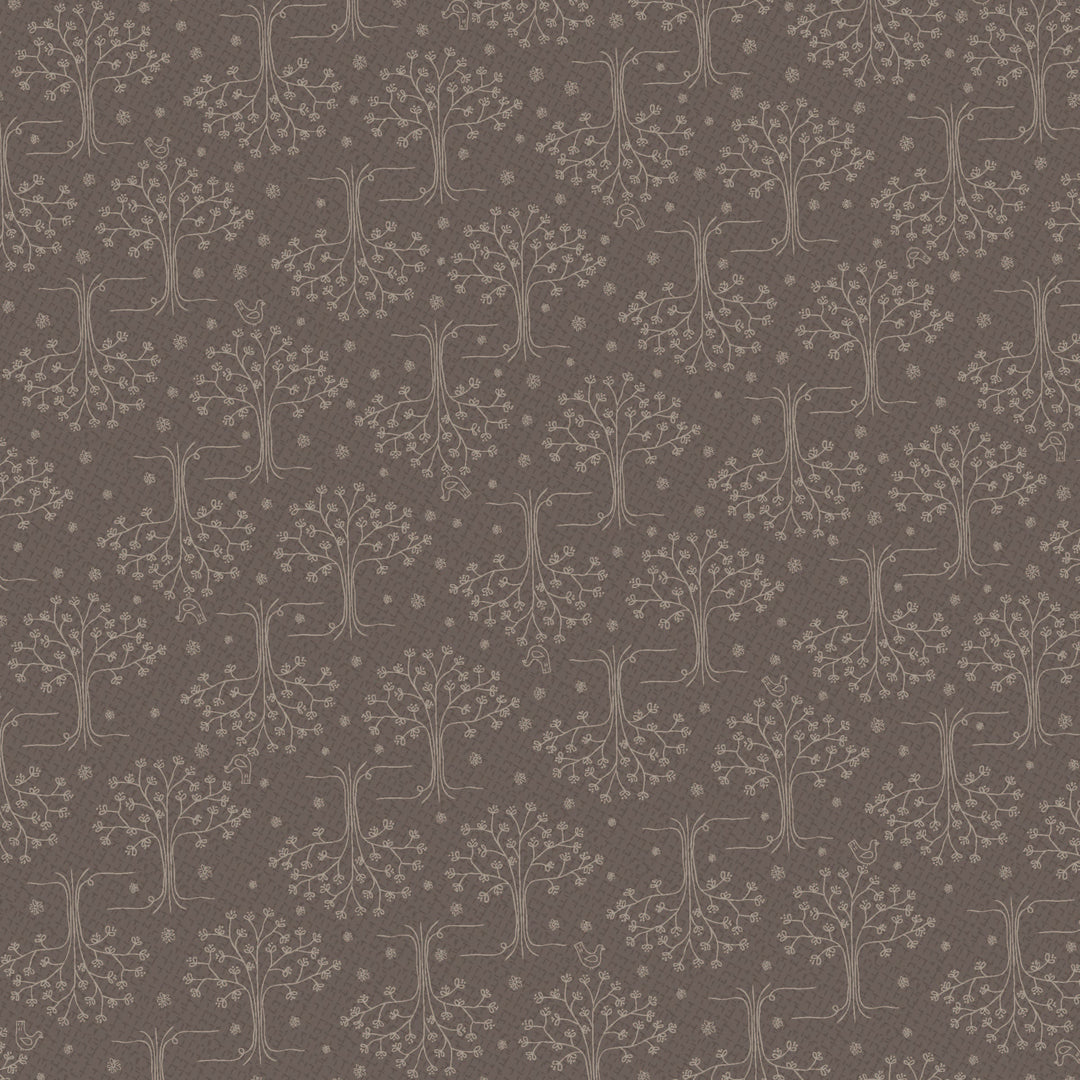 Corner of the Woods 80710-22 - The Forest - brown cotton fabric with white trees scattered over