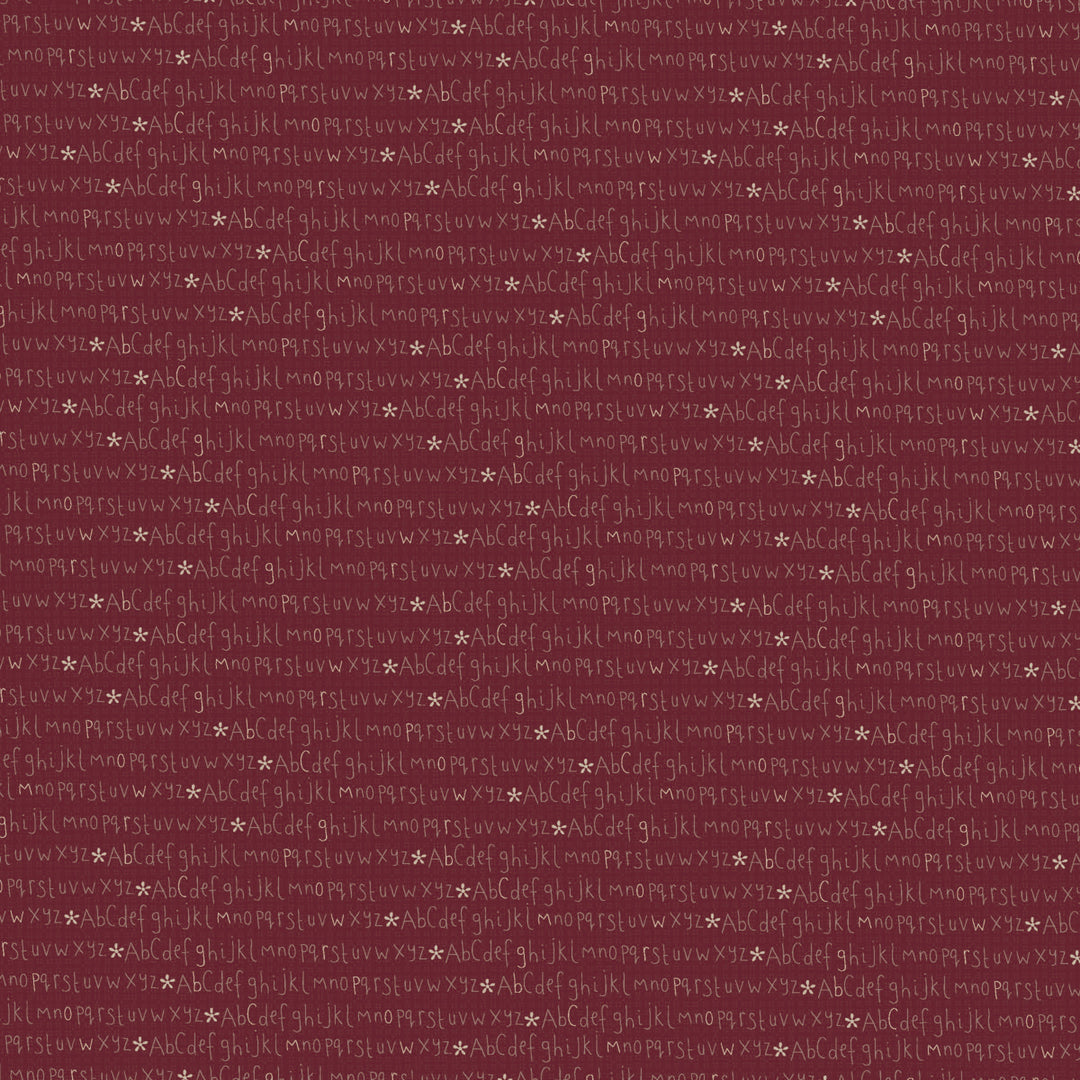 Corner of the Woods 80710-5 - Alphabet - cranberry cotton fabric with white alphabet letters separated by tiny white daisies