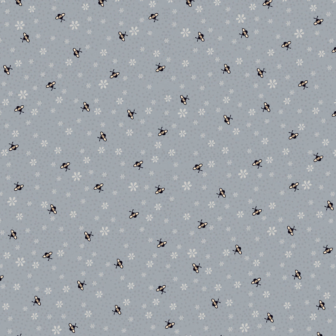 Corner of the Woods 80710-9 - Busy Bees Fat Quarter - blue cotton fabric with tiny bees and flowers scattered over