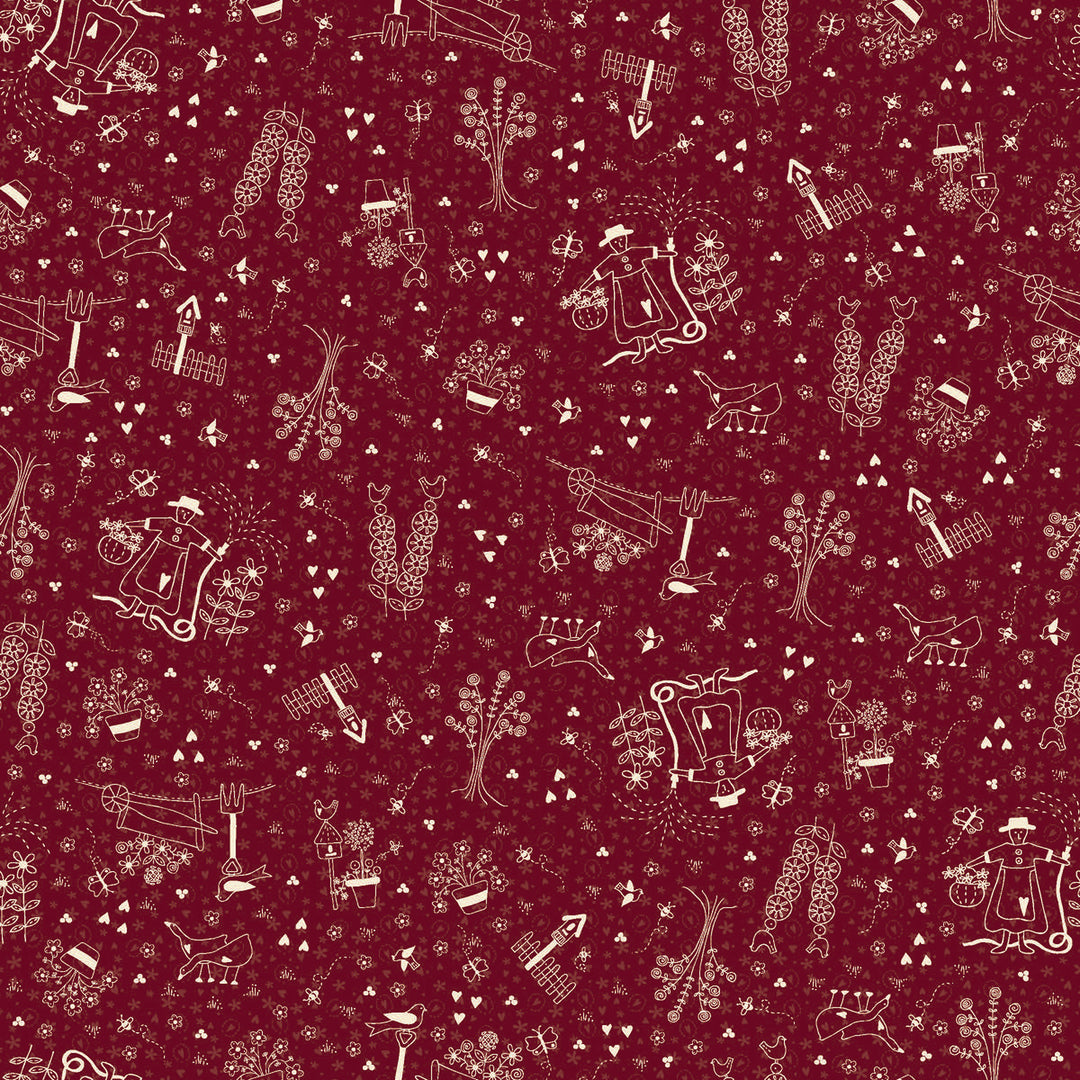 The Colour of Love 80790-1 - Red Garden - red cotton with white garden etchings