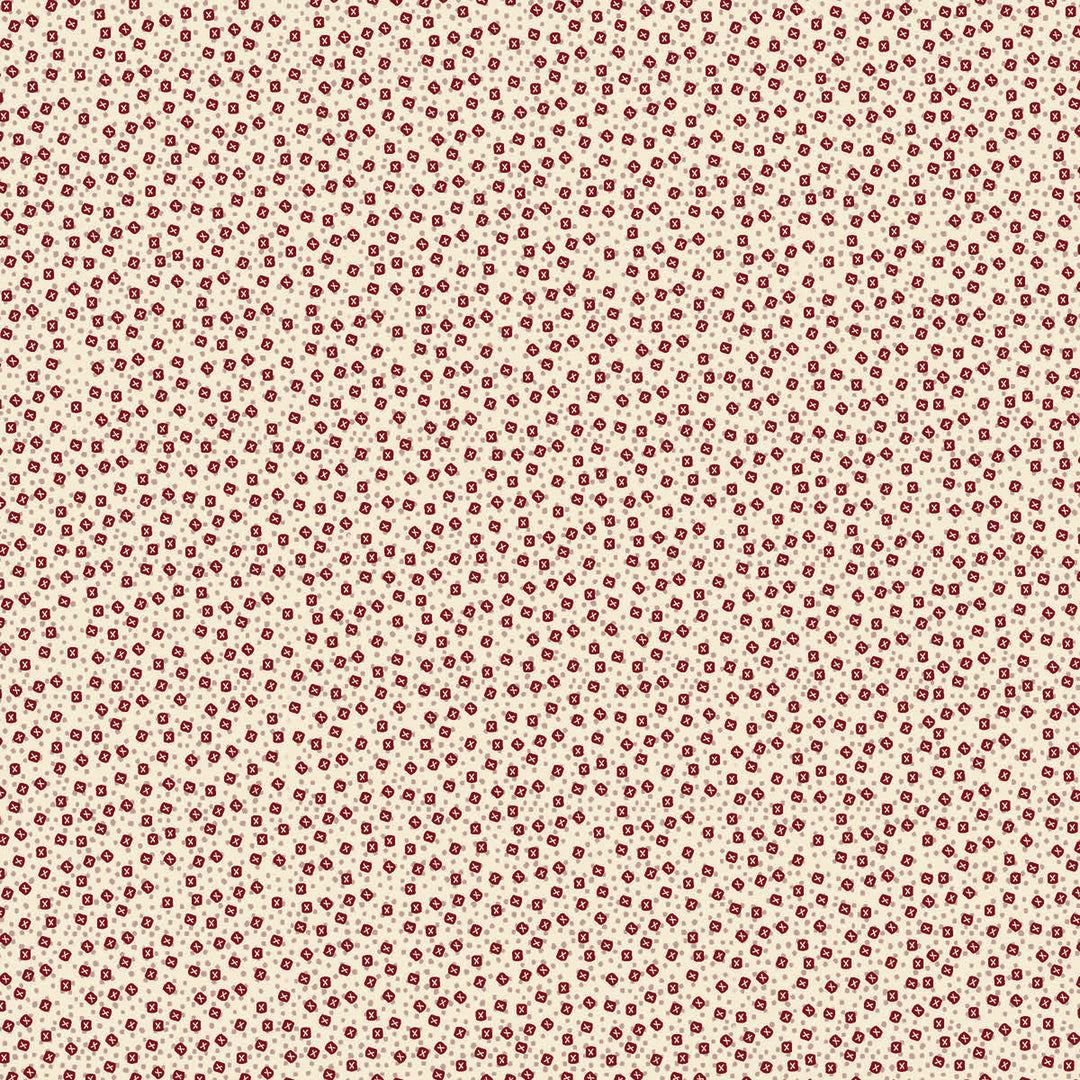 The Colour of Love 80790-9 - Wonky X's - cream cotton with tiny tan pindots and red blocks with cream x's