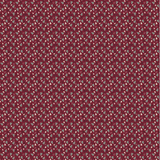 Hollyberry Christmas 81070-2 - red cotton fabric with green and yellow hearts