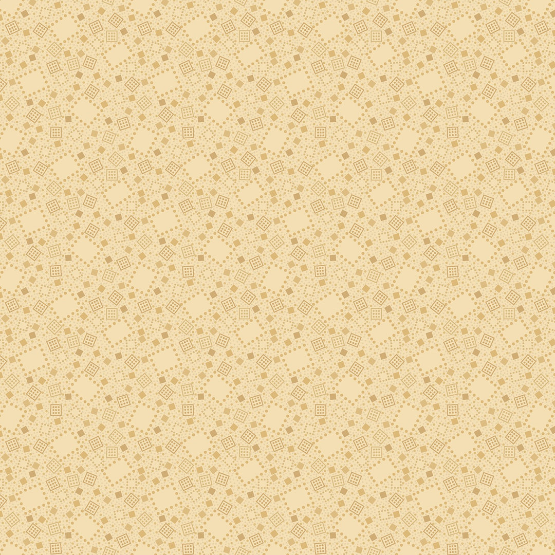 A close-up of a linen closet fabric with a geometric pattern in a beige color.