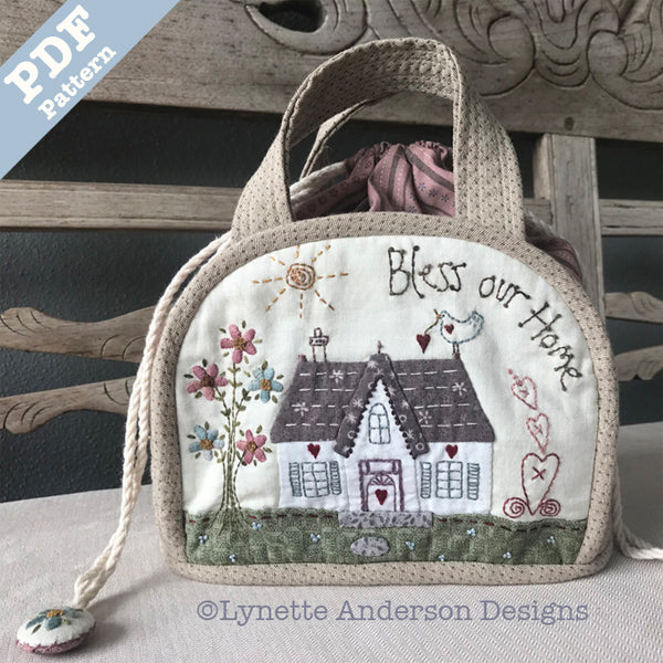 Bless Our Home Drawstring Bag by Lynette Anderson