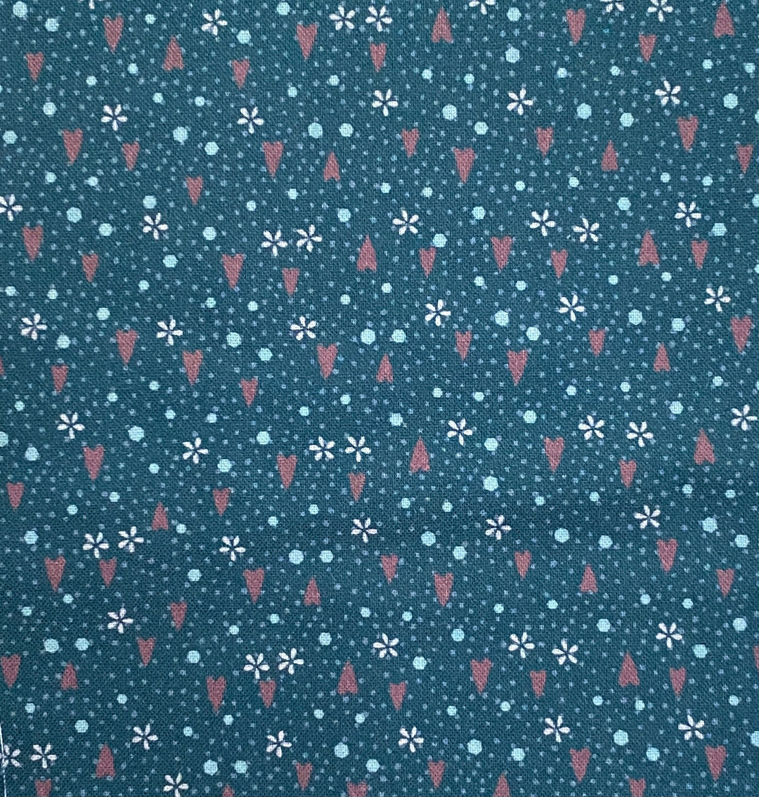 Sunshine After the Rain - 80530-2 - royal blue cotton with tiny white daisies, pink hearts, white pin dots and larger white dots