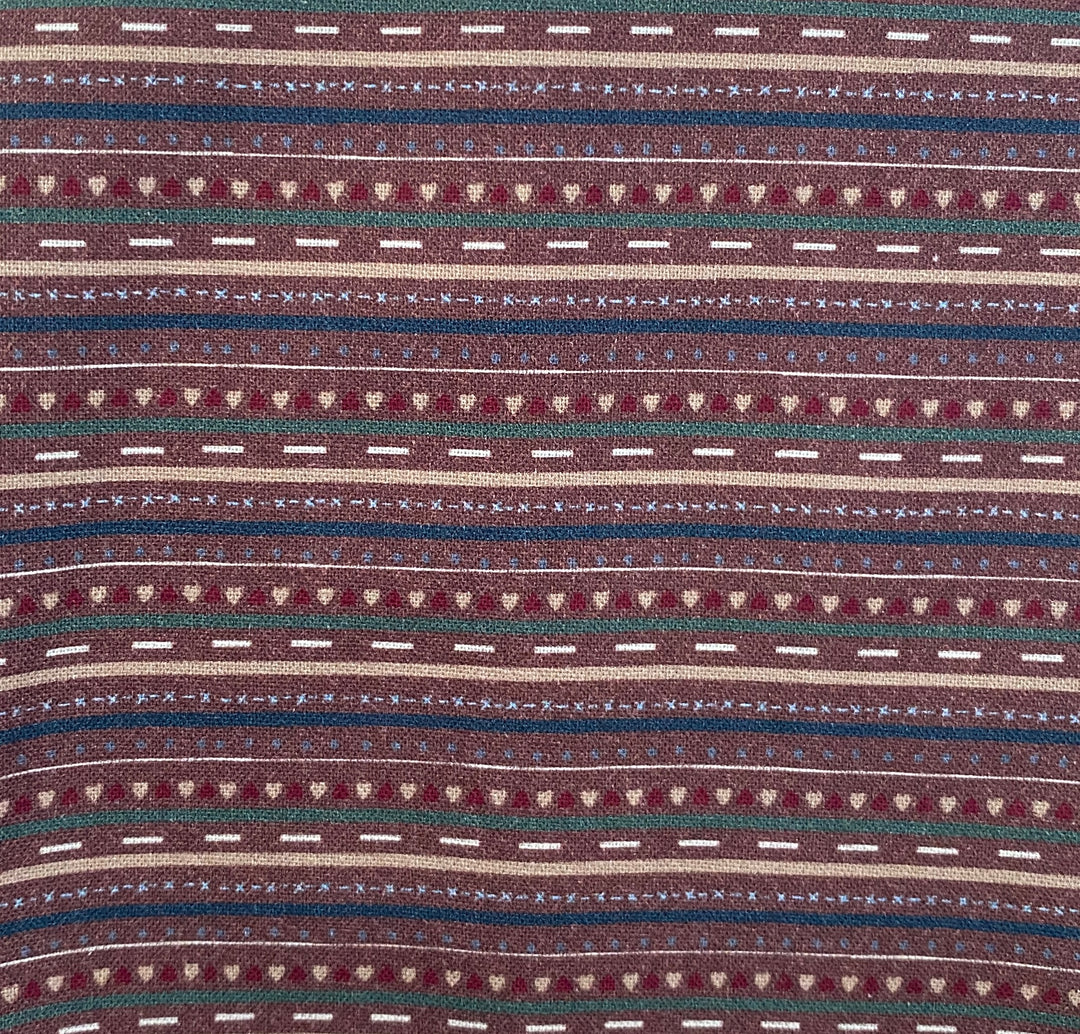 Peace and Joy 80620-20 Stripe - burgundy cotton fabric with blue, green and tan stripes