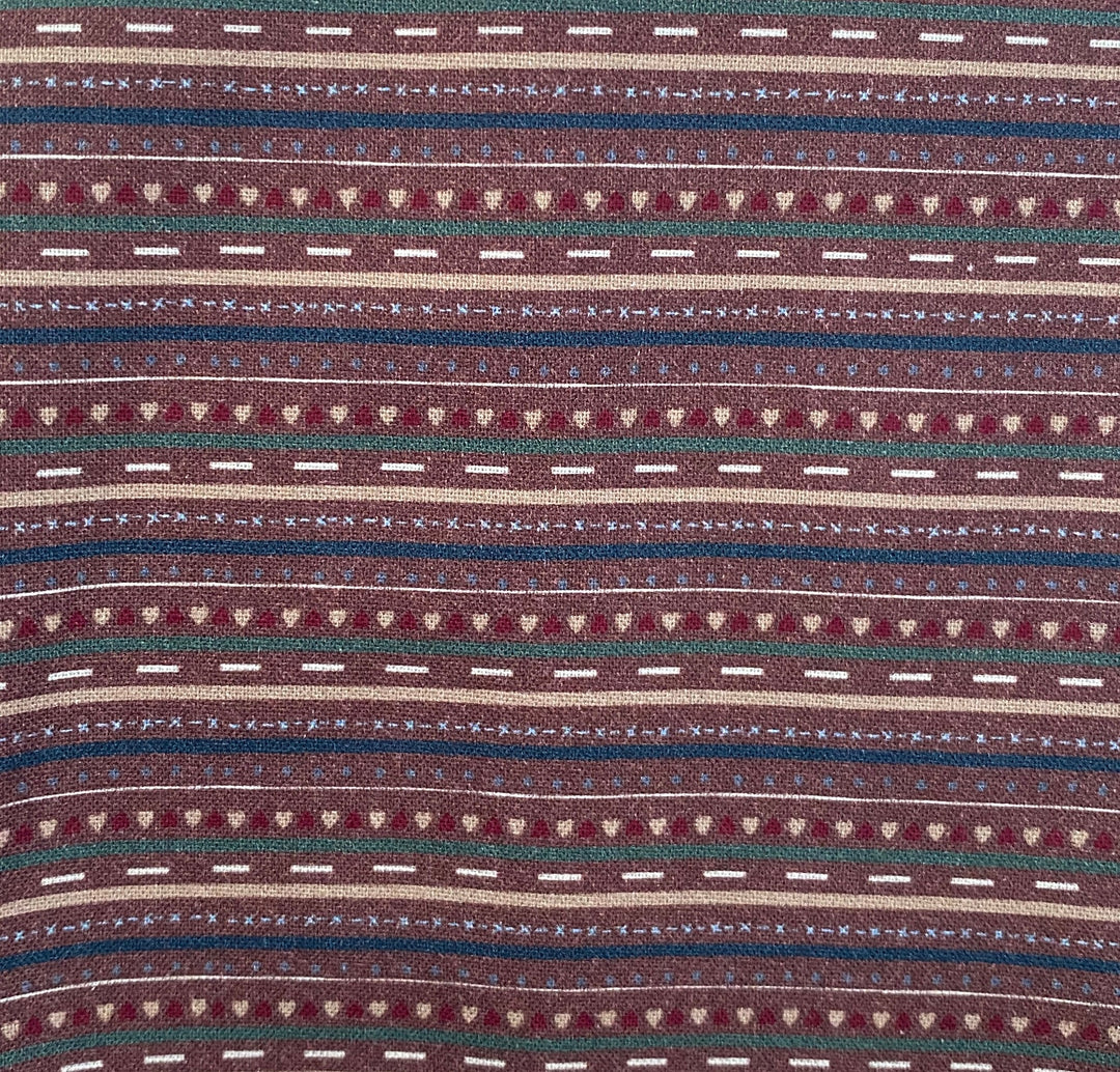 Peace and Joy 80620-20 Stripe - burgundy cotton fabric with blue, green and tan stripes