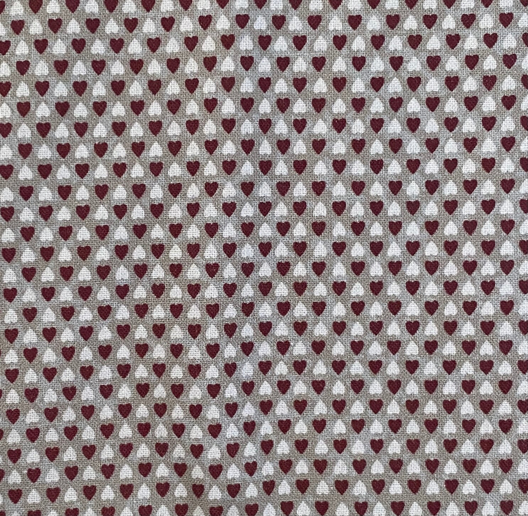 Peace and Joy 80620-23 Sweetheart - gray fabric with white and burgundy hearts