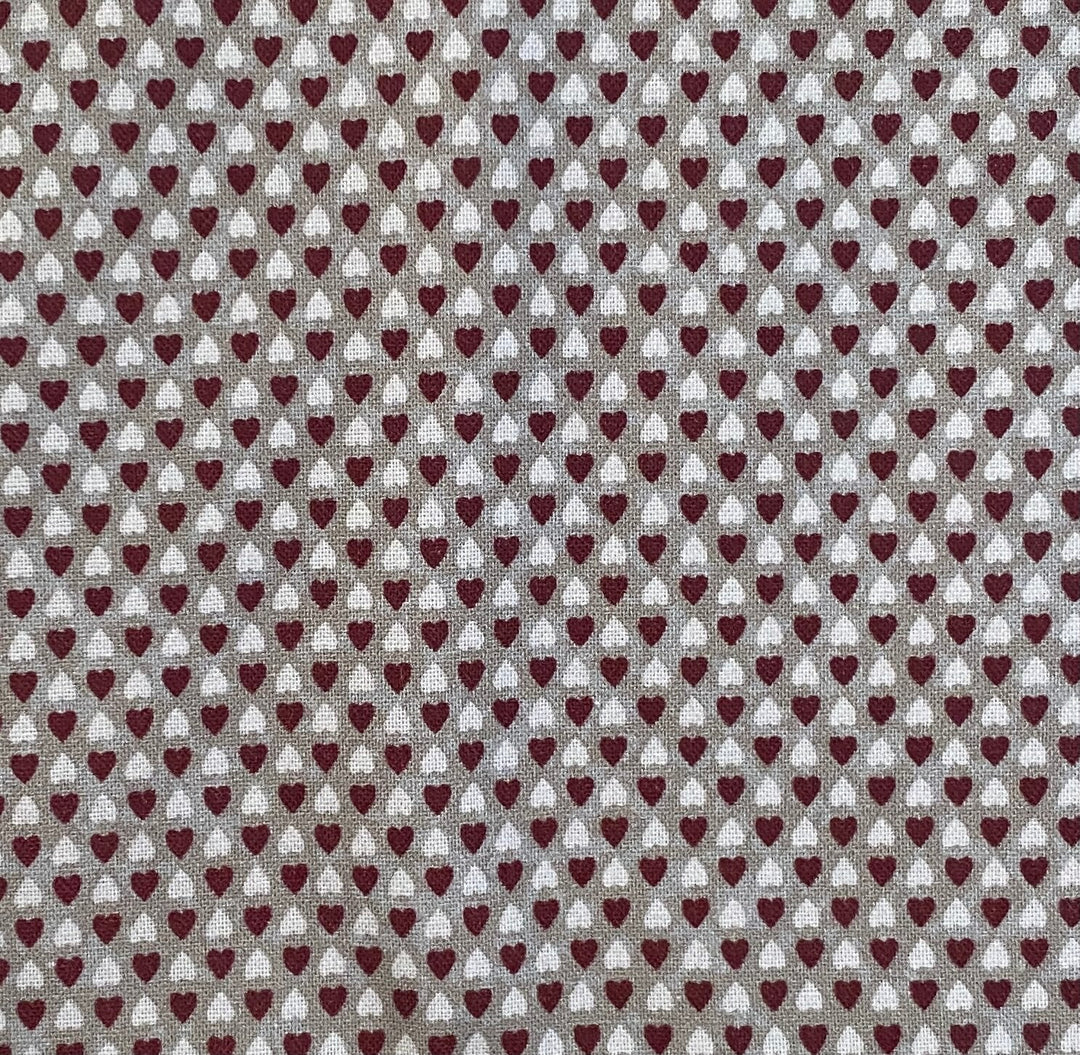 Peace and Joy 80620-23 Sweetheart - gray fabric with white and burgundy hearts