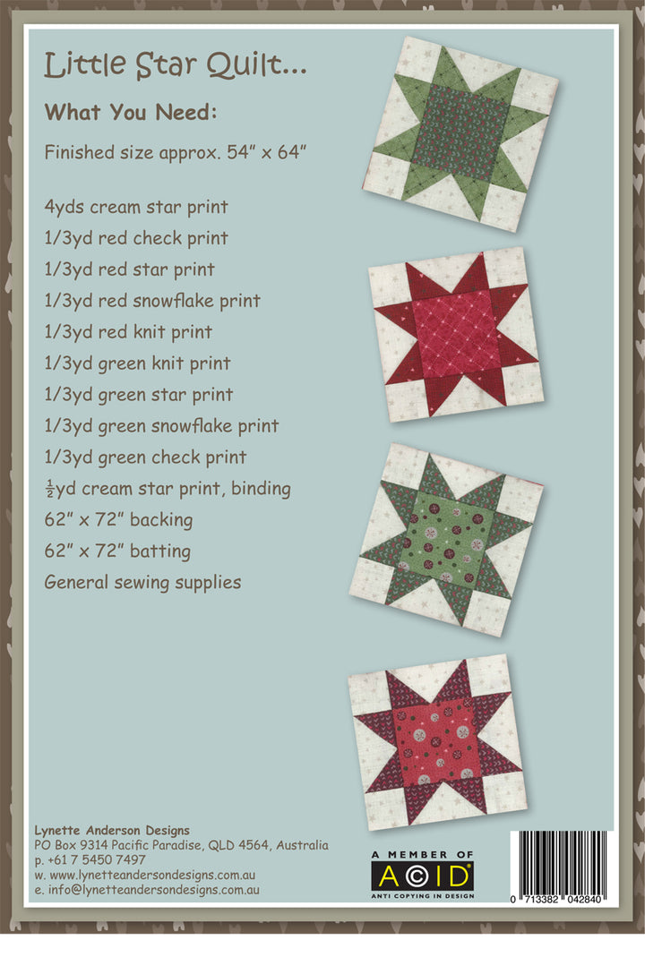 Little Stars Quilt by Lynette Anderson Pattern Back