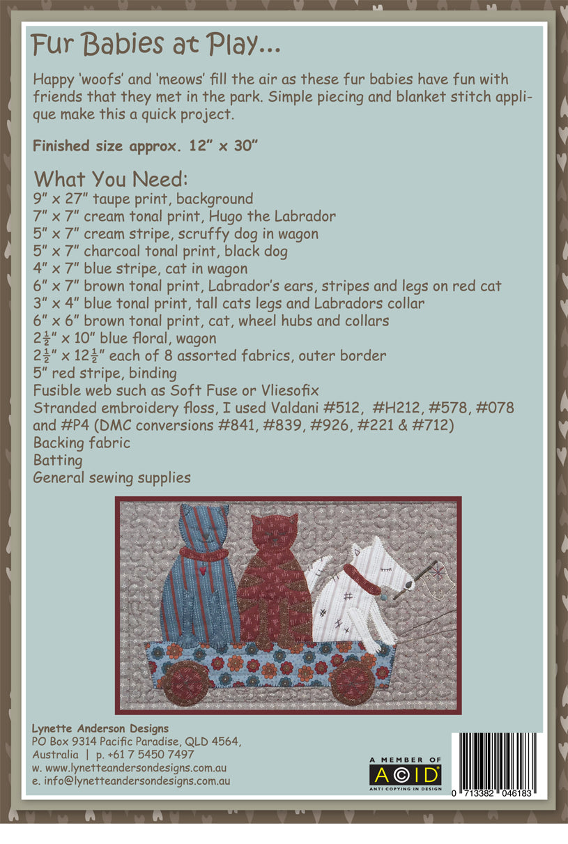 Fur Babies at Play Tablerunner by Lynette Anderson Pattern Back