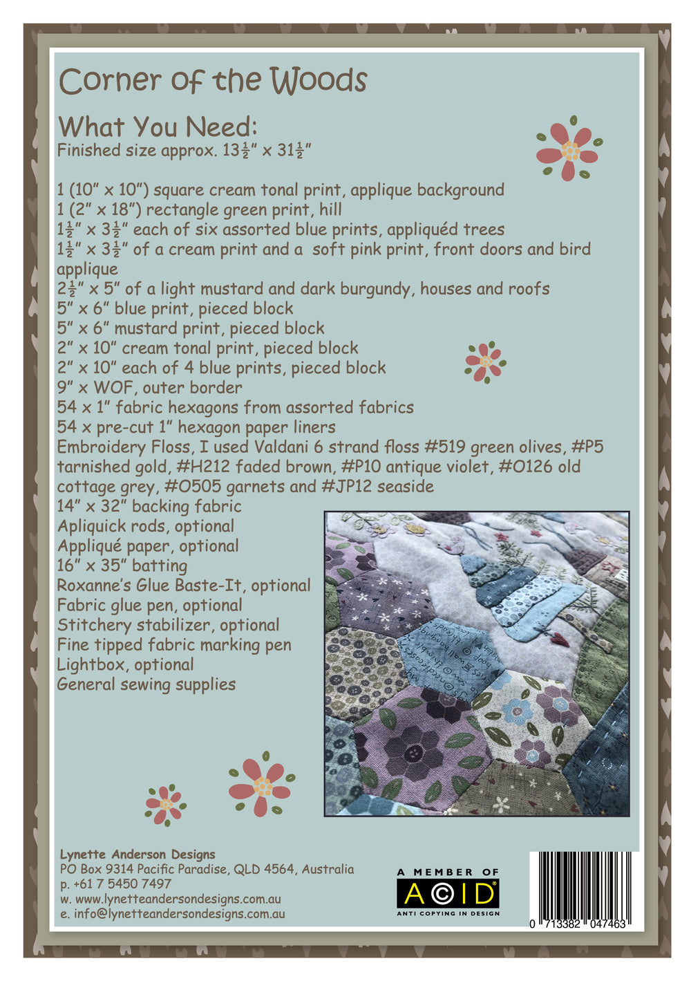 Corner of the Woods Tablerunner by Lynette Anderson Pattern Back