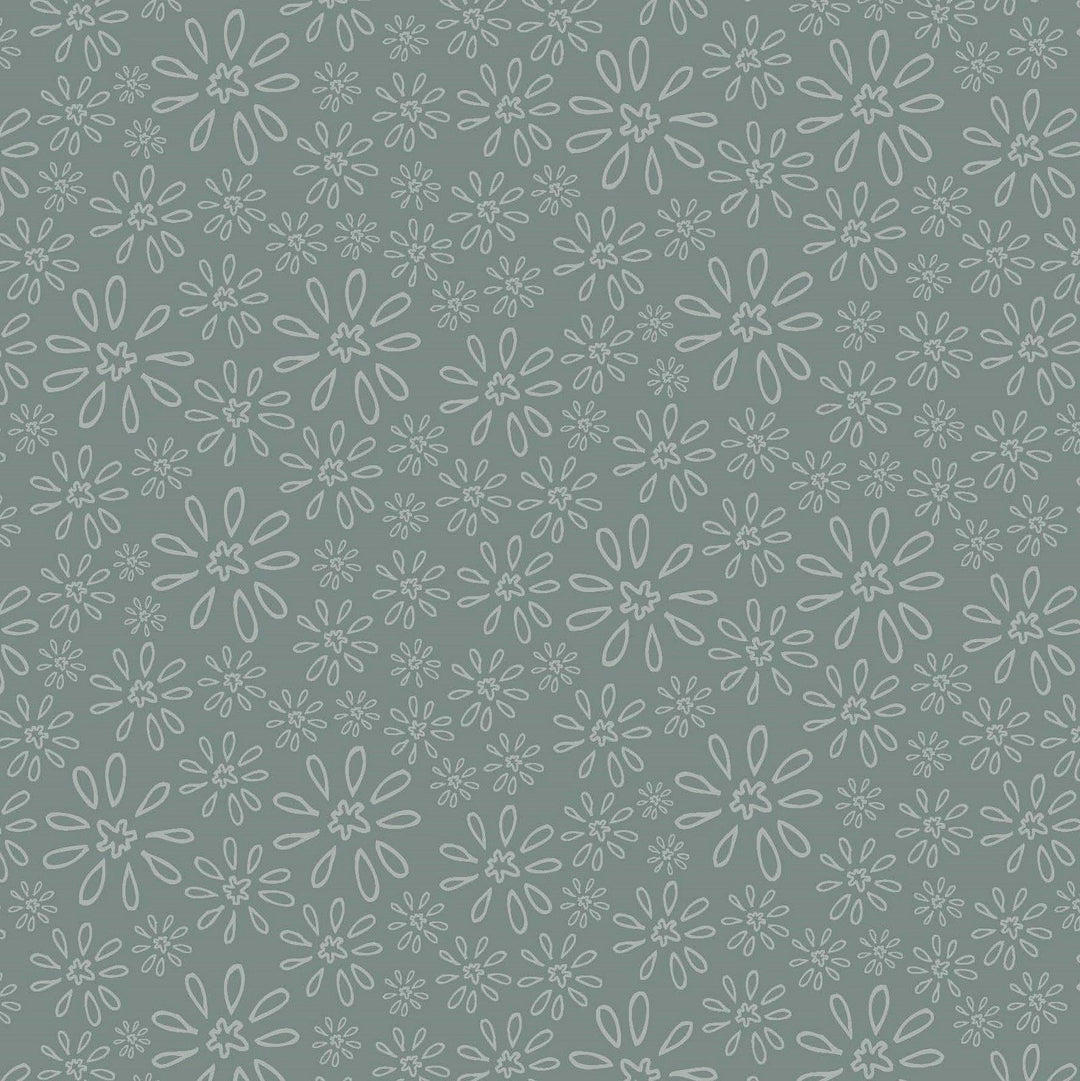 Garden Of Flowers 80870-22 - green cotton fabric with tone-on-tone daisies