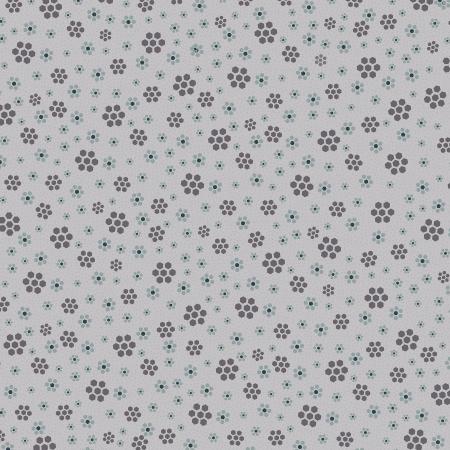 Peacock Manor - Hexagon Meadow - Celadon 3326-002 - ecru cotton fabric with lavender and blue hexagon flowers scattered over