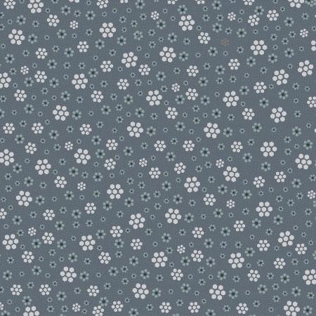 Peacock Manor - Hexagon Meadow - Celadon 3326-003 - blue cotton fabric with gray and light blue hexagon flowers scattered over