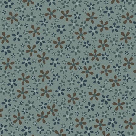 Peacock Manor - Flower Beds - Opal 3327-003 - light blue cotton fabric with blue and brown daisies scattered over