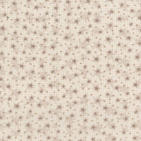 Little Witchy Wonderland - Magical Stars Milkweed 3398-002- ecru cotton fabric with tan stars and dots scattered over