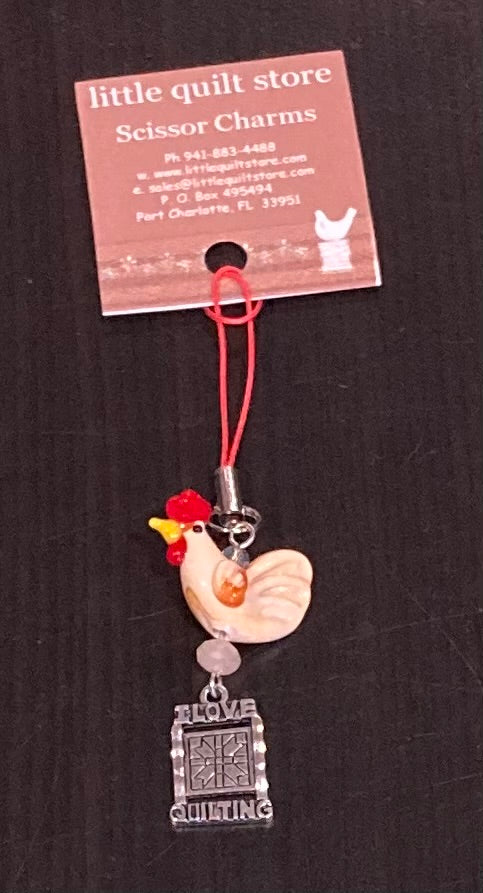 Scissor Pull - Chicken with I Love Quilting Charm