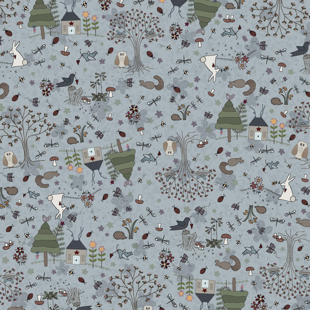 Corner of the Woods 80710-1 - blue cotton fabric with small scale nature scene