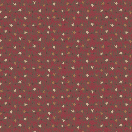 Hollyberry Christmas 81070-17 - red cotton fabric with gold and yellow stars and burgundy hearts