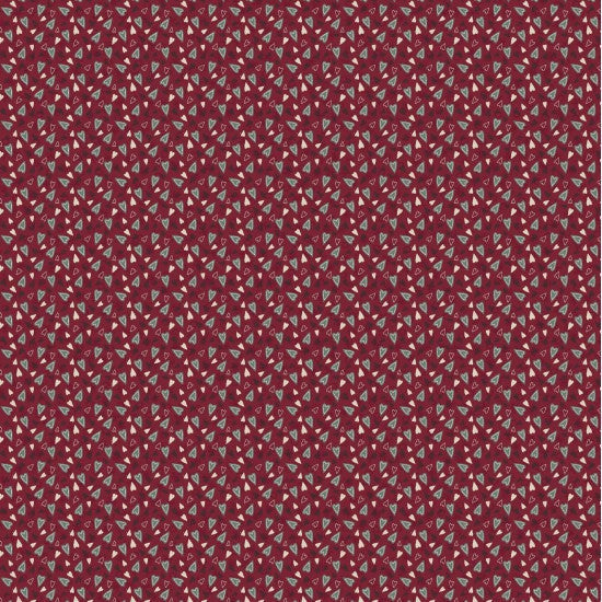 Hollyberry Christmas 81070-2 - red cotton fabric with green and yellow hearts