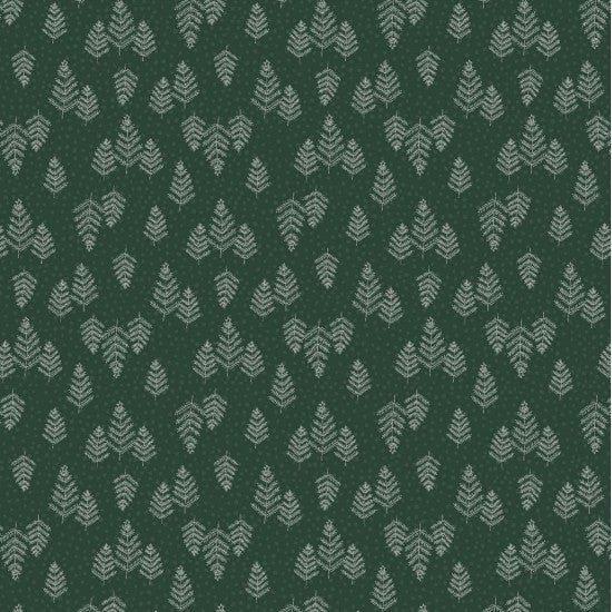 Hollyberry Christmas 81070-6 - Green Cotton fabric with white evergreen trees scattered over