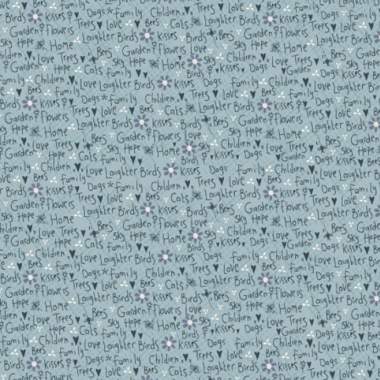 Something Borrowed, Something Blue - 8111010 - light blue cotton fabric with navy blue words, navy blue hearts and white dots