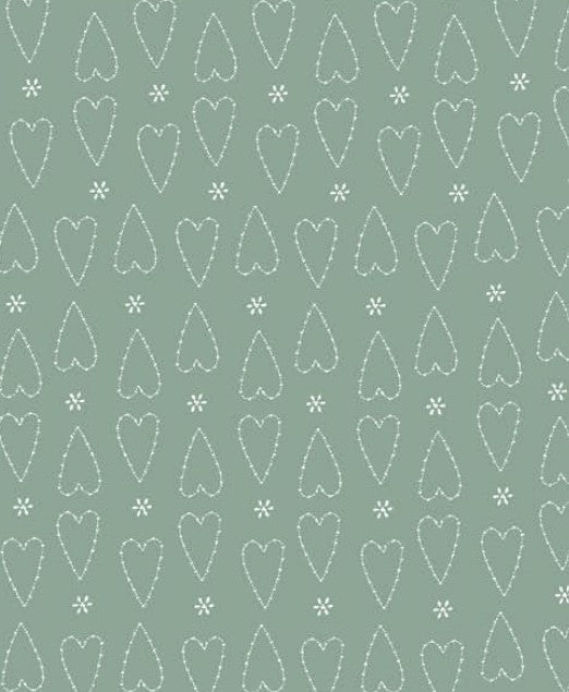 Favourites by Lynette Anderson - 81620-23 - green cotton fabric with white hearts and tiny daisies