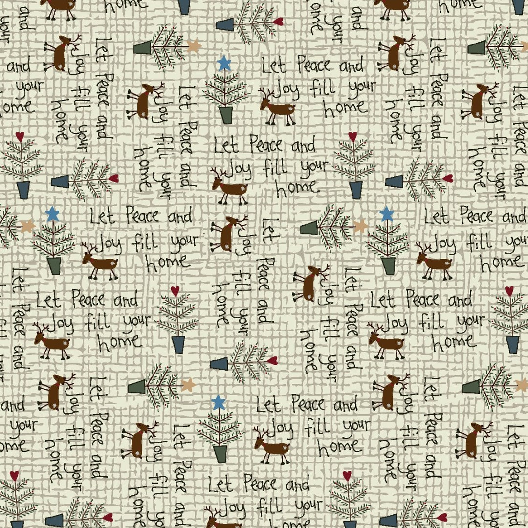 Christmas Traditions 81690-10 - white cotton with tiny reindeer and Christmas trees and Christmas writing