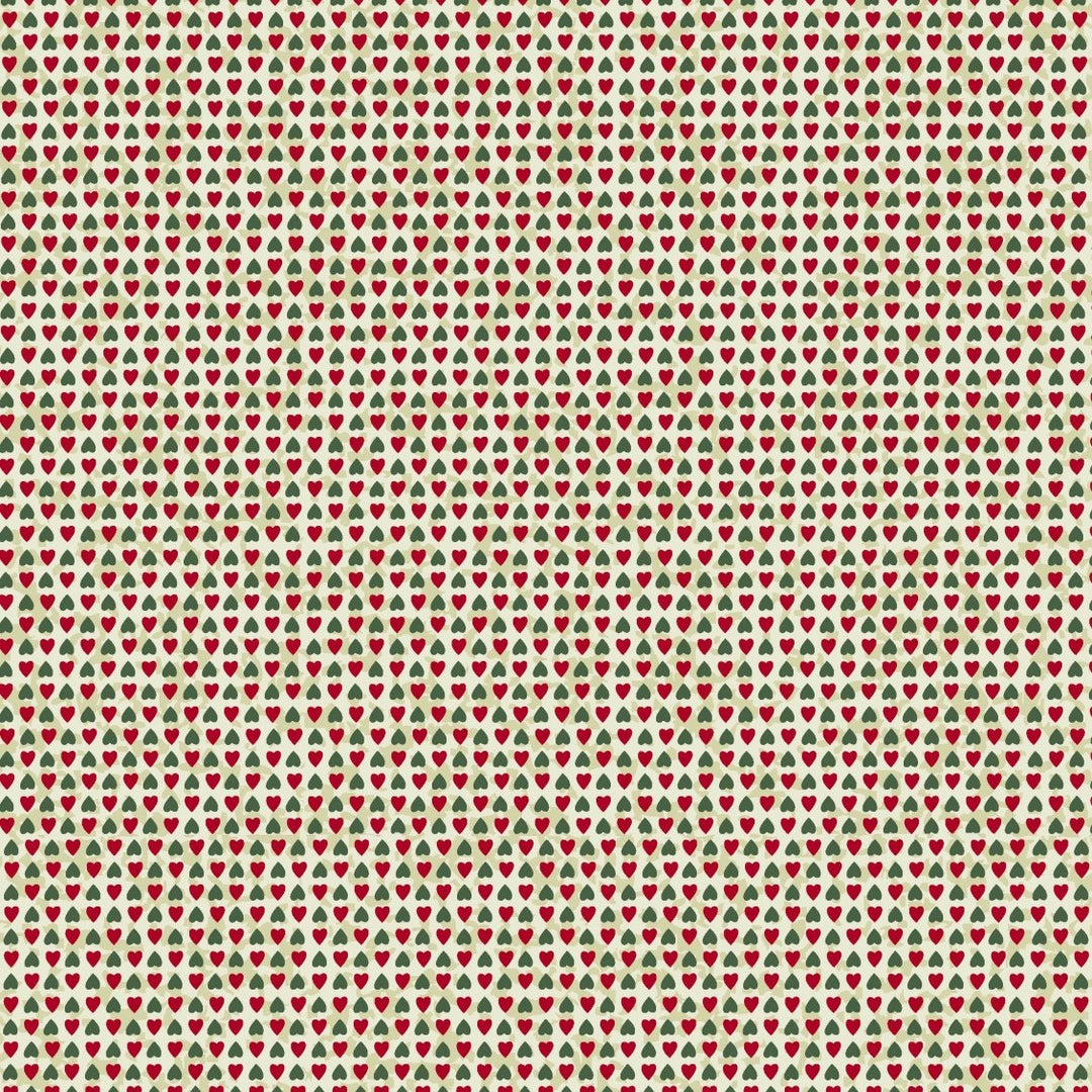 Christmas Traditions 81690-22 - ecru cotton with tiny green and red hearts