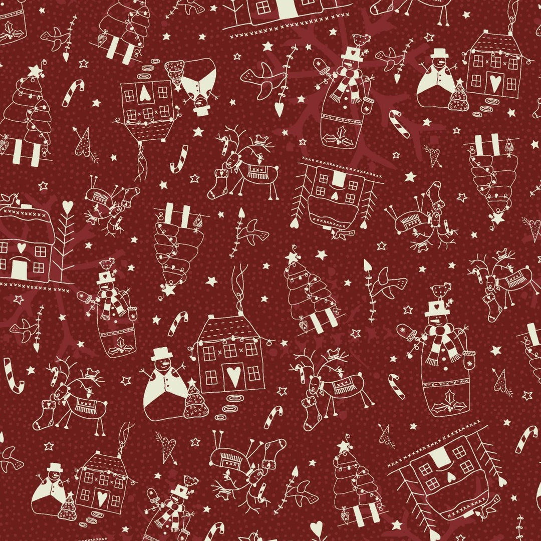 Christmas Traditions 81690-7 - red cotton with white Christmas holiday etchings