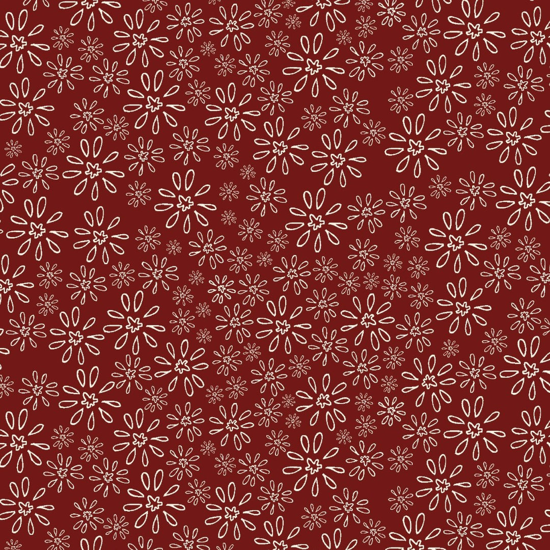 Red Velvet 81700-10 - red cotton with white etched flowers