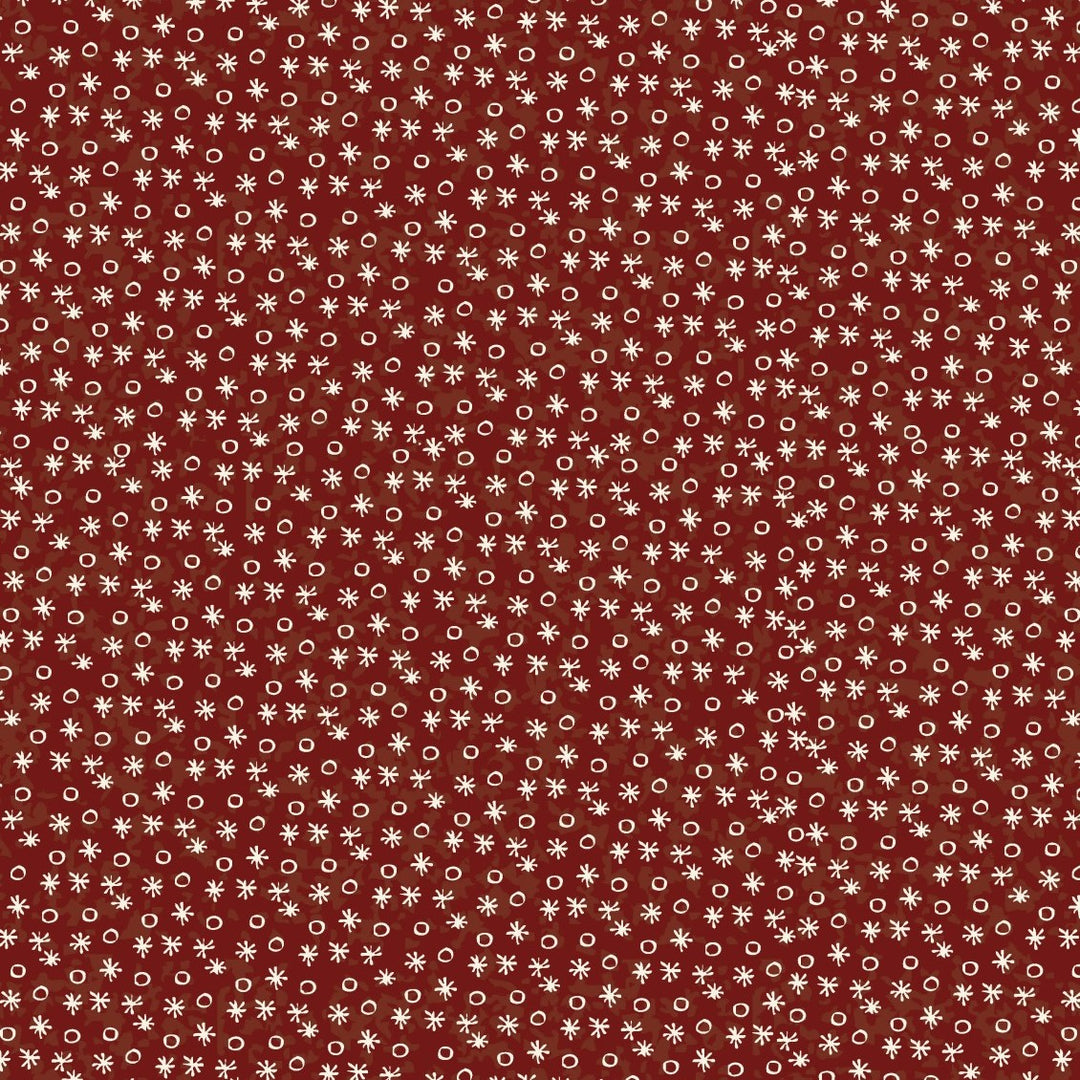 Red Velvet 81700-11 - red cotton with randomly scattered white asterisks and circles