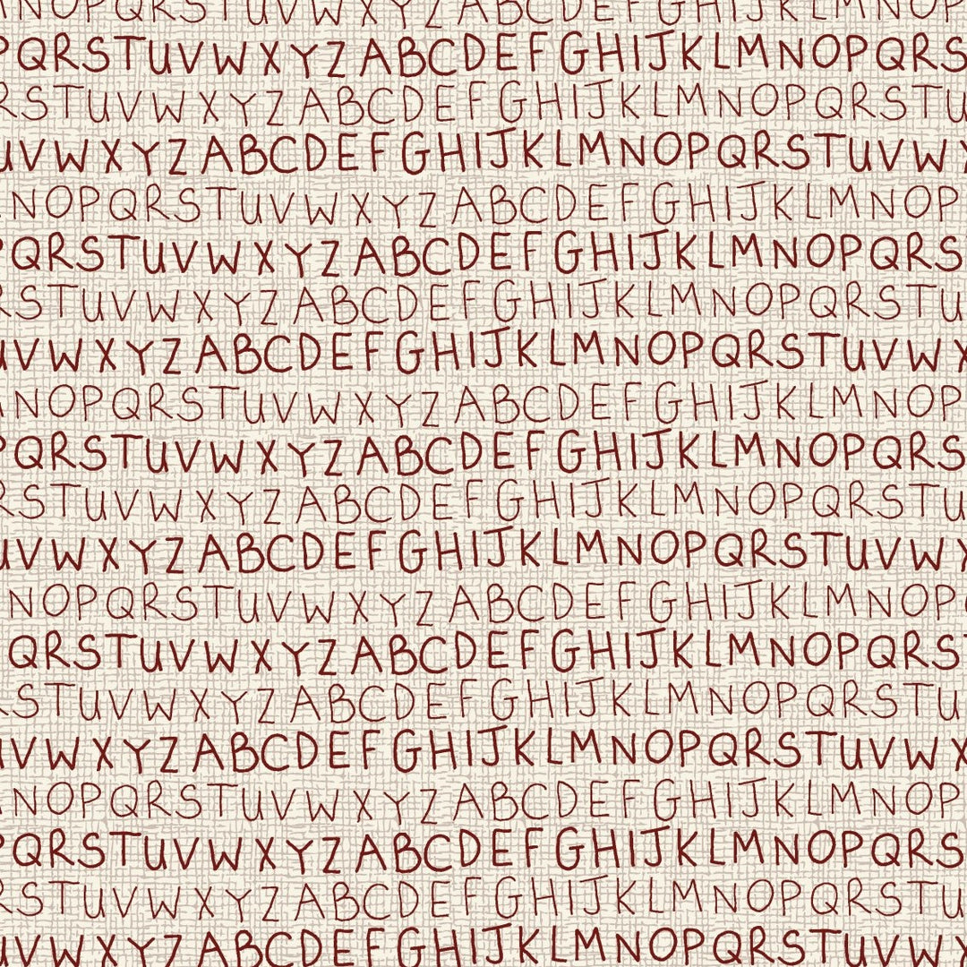 Red Velvet 81700-12 - white cotton with tan grid in background and red capital alphabet