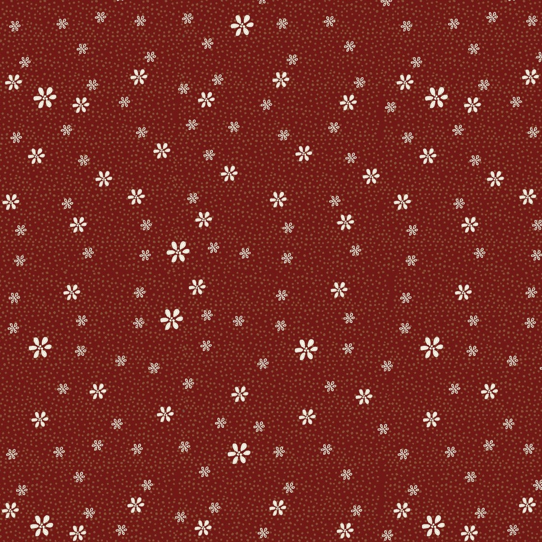 Red Velvet 81700-7 - red cotton with tiny tone-on-tone dots and small scattered daisies
