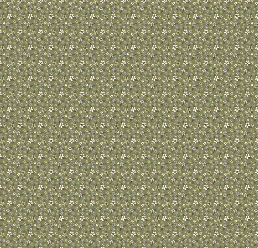Pattern of small white flowers on a green background