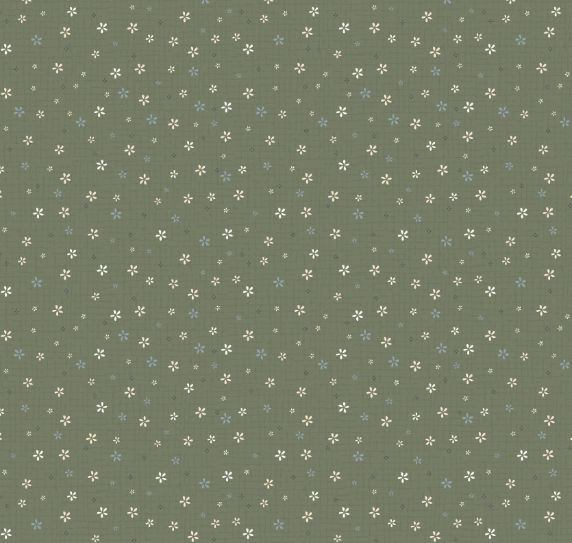 Green fabric with small white floral pattern