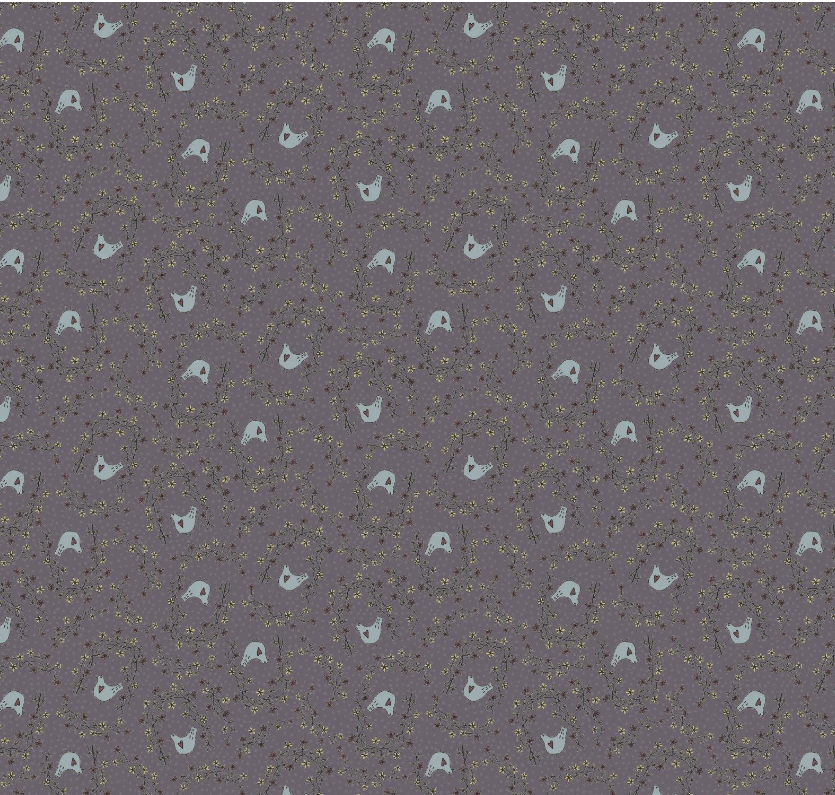 Patterned fabric with small white shapes on a lavender background