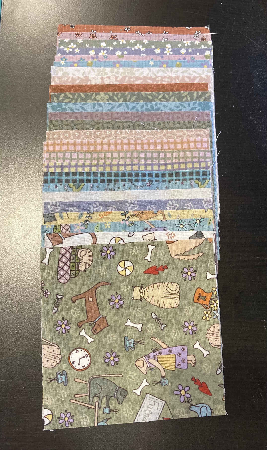 25 x 5" squares from Lynette's 'Good Boy and Kitty' fabric collection