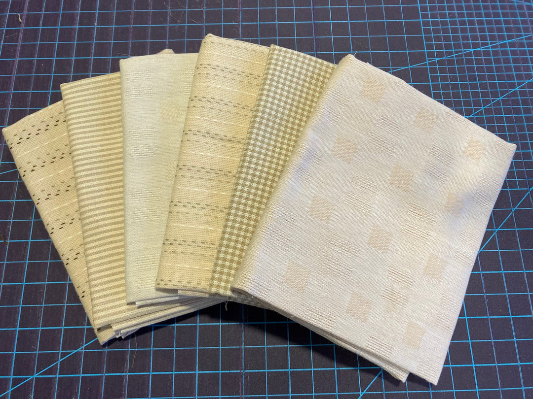 6 18" x 22" pieces of neutral yarn dye cotton fabrics from Diamond Textiles