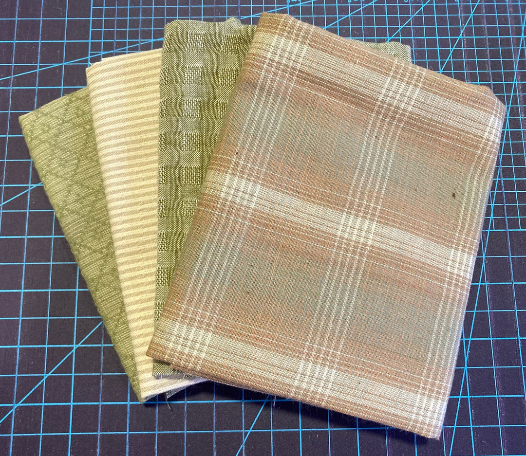 Yarn Dye Nikko Green/Tan bundle - Fat 1/4's (4pcs)