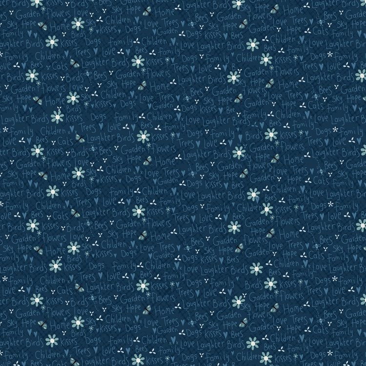 Something Borrowed, Something Blue 2 - 81510-10 - Dark Blue Cotton Fabric with words and flowers