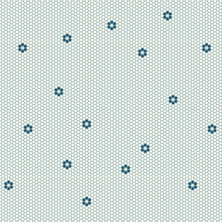 Something Borrowed, Something Blue 2 - 81510-13 - White cotton fabric with small hexagons and hexagon flowers in navy scattered over